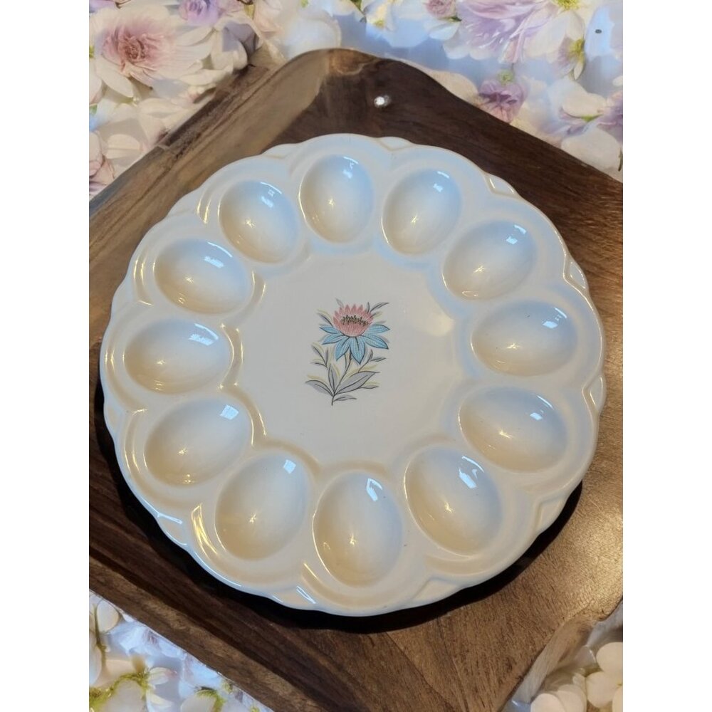 Vintage Steubenville Pottery Deviled Egg Platter Easter MCM 9"